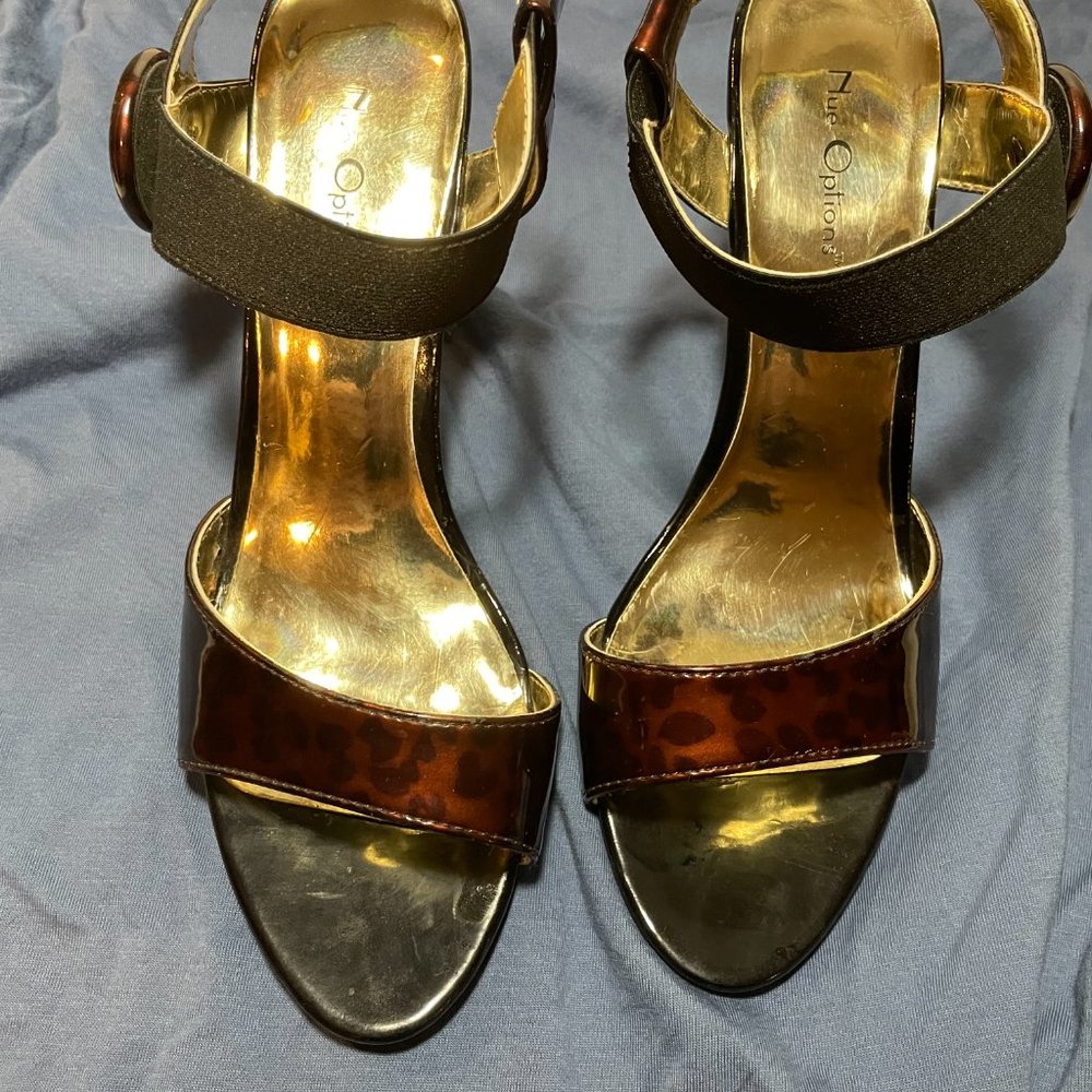 Nue Options Heels Jackie O Leopard Print Sandals w/Ankle Strap sz 8.5 Never worn